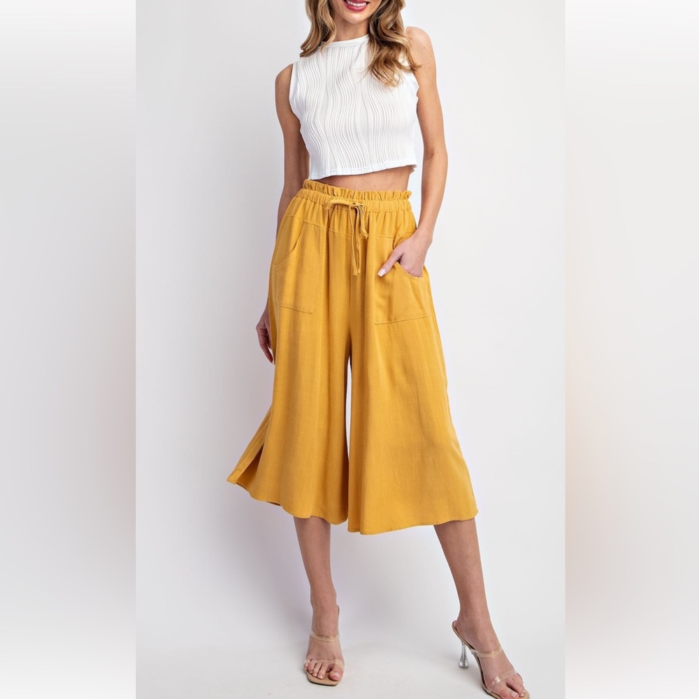 BOHO LINEN CROPPED PAPAERBAG PANTS